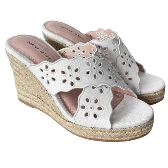 Draper James White Wedge Eyelet Fabric Sandal Ladies Heel Size 8 NIB - Picture 2 of 12